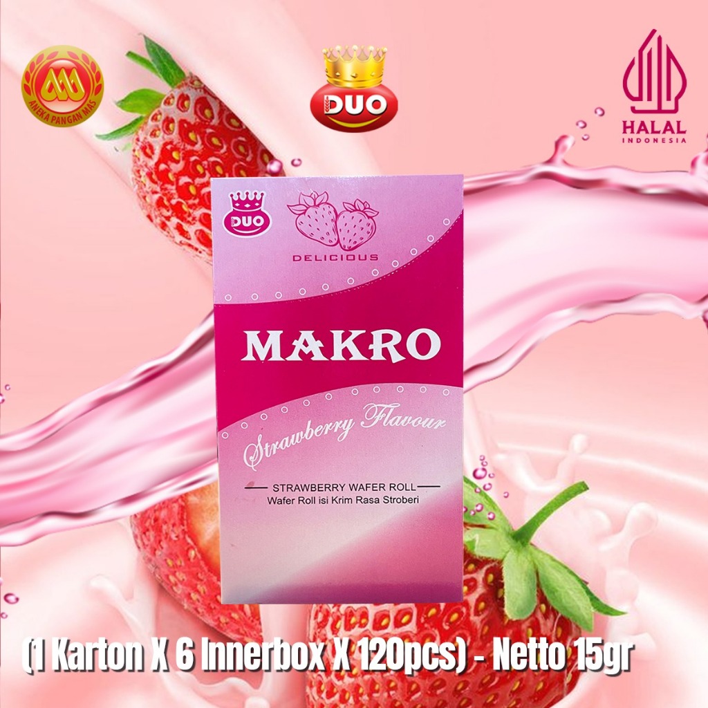 

DUO Makro Wafer Roll Cokelat (1 Karton X 6 Innerbox X 120pcs) - Netto 15gr