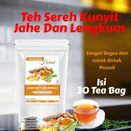 

TEH PROMIL/ Teh untuk Promil Teh : Teh Sereh Kunyit jahe dan Lengkuas isi 30 tea bag