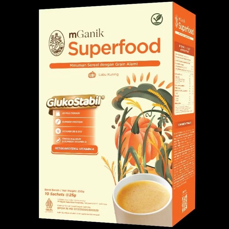 

MGanik Superfood Minuman Sereal dengan Grain Alami Rasa Labu Kuning - GlukoStabil Suplemen Diabetes 250 gr (10 Sachets @25 gr)