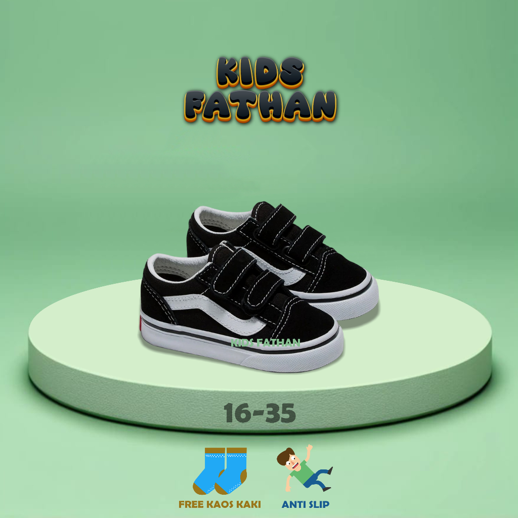 Sepatu Vans Anak Perekat / Sepatu Sekolah Anak Laki Perempuan / Spatu Kids Hitam Tk Sd