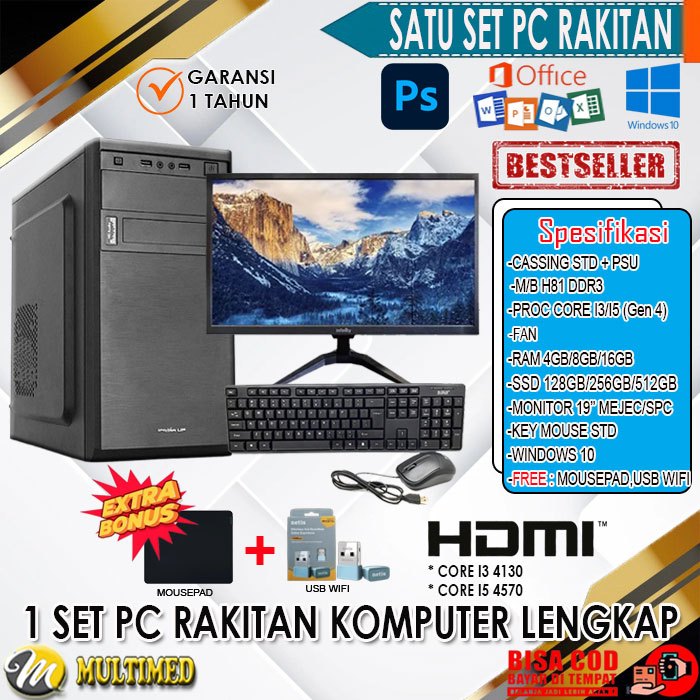 1 Set PC Komputer Rakitan CORE I5 4570 Lengkap Monitor 19 inch Garansi 1 Tahun