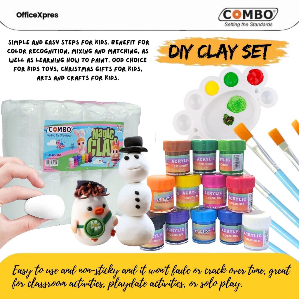 

DIY Clay Set / Cat Acrylic Set / Kuas Lukis / Palet Lukis / Magic Clay White COMBO GET ALL IN 1 SET