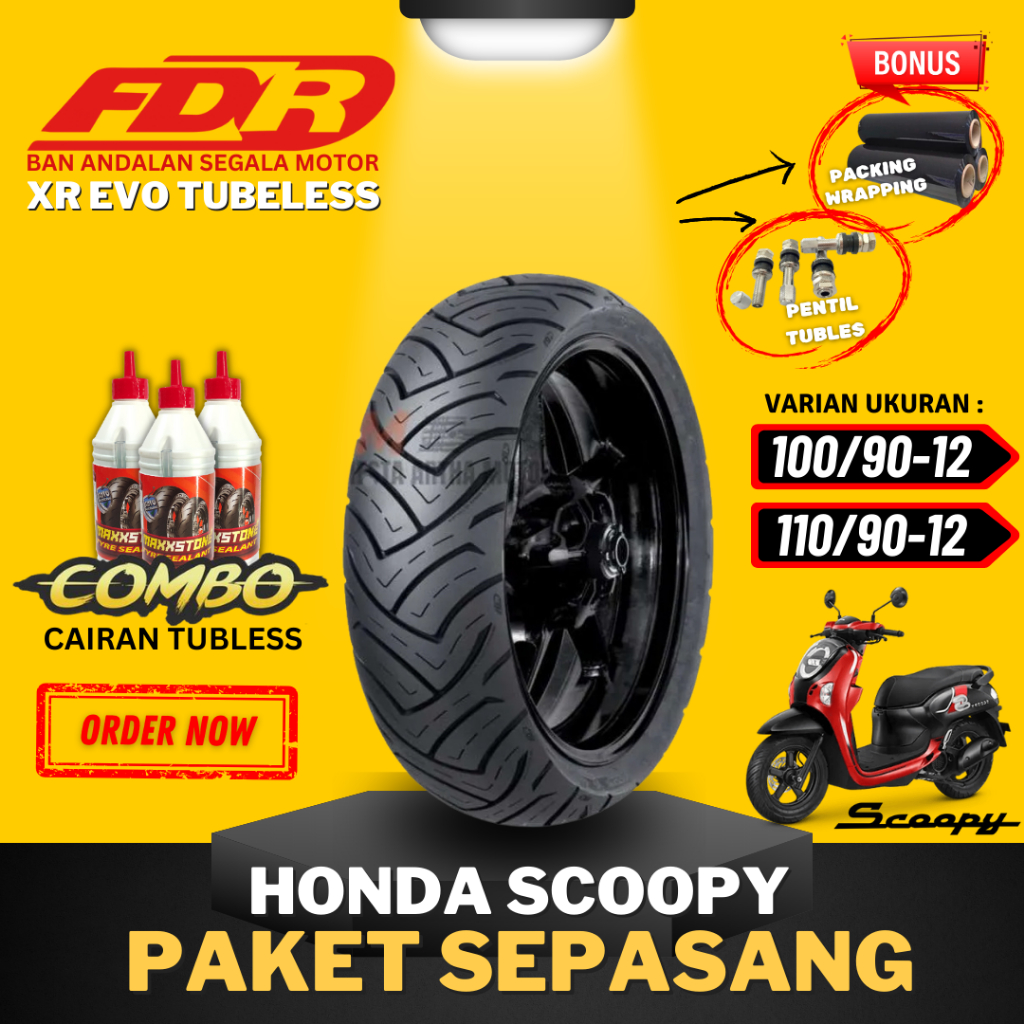 [PAKET SEPASANG MURAH] BAN FDR XR EVO RING 12 /  BAN FDR XR EVO VESPA SCOOPY ( 100/90-12 & 110/90-12