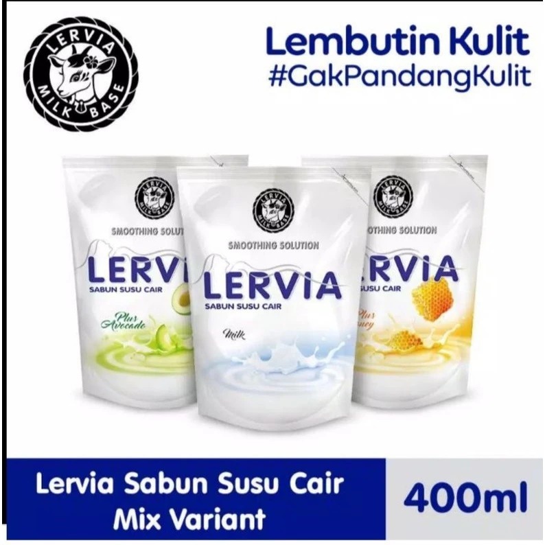 Lervia Sabun Mandi Cair Kemasan Refill 400 ml-Sabun Susu Cair