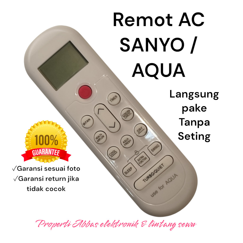 remote AC SANYO AQUA Remot AC AQUA 1/2 PK 0.5pk TURBO COOL COLD AQUA