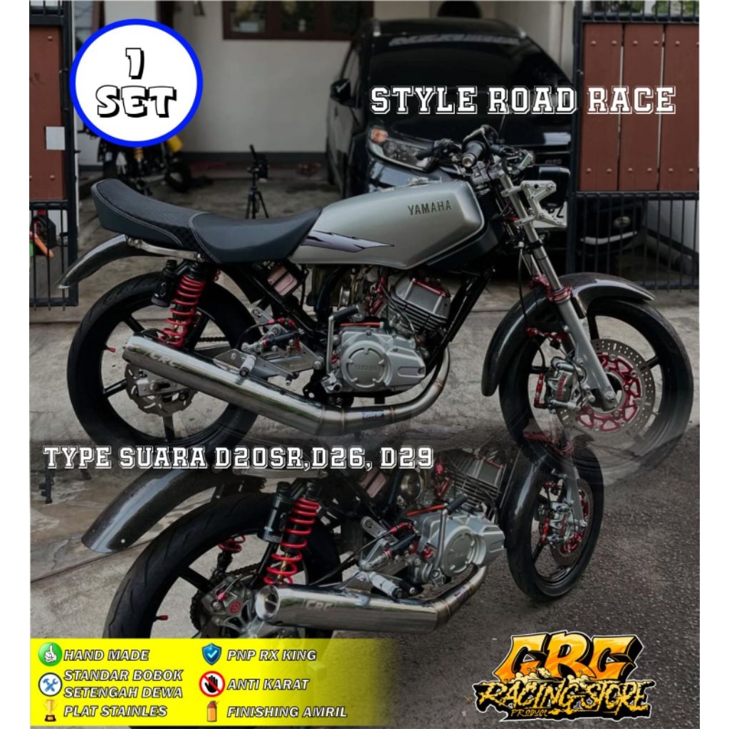 KNALPOT RX KING STANDAR BOBOX SETENGAH DEWA STAINLES STYLE ROAD RACE FULL PORTING CRC RACING PRODUCT