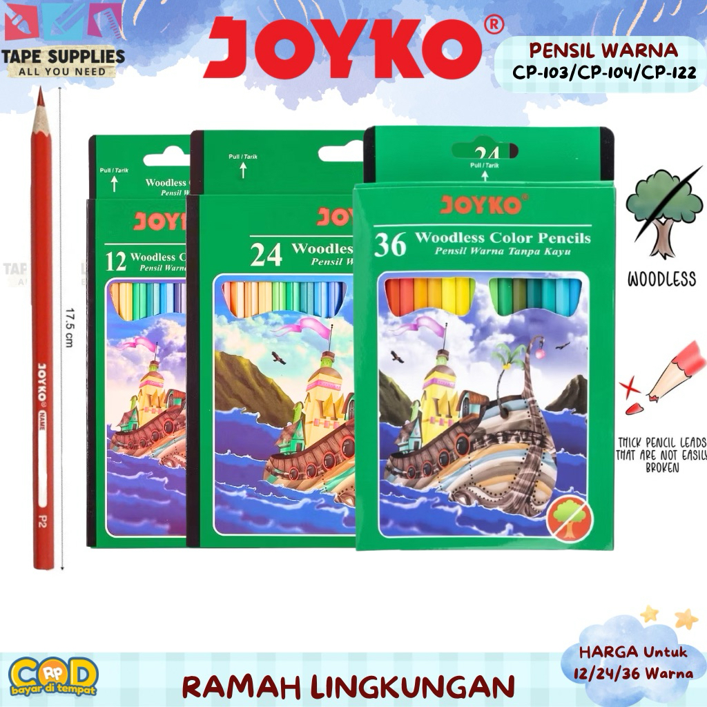 

Pensil Warna Joyko Woodless 12/24/36 Warna CP-103/CP-104/CP-122 – Ramah Lingkungan, Tebal & Tidak Mudah Patah