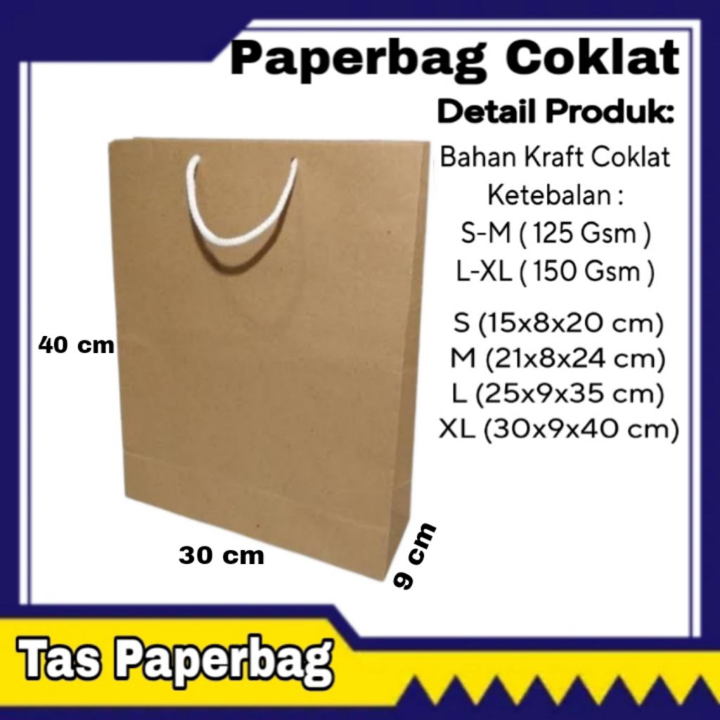 

Grosir/ecer Tas Kertas Paperbag Coklat XL 30x40x9 cm Souvenir,Seminar,Taskado,Ulangtahun,Sembako