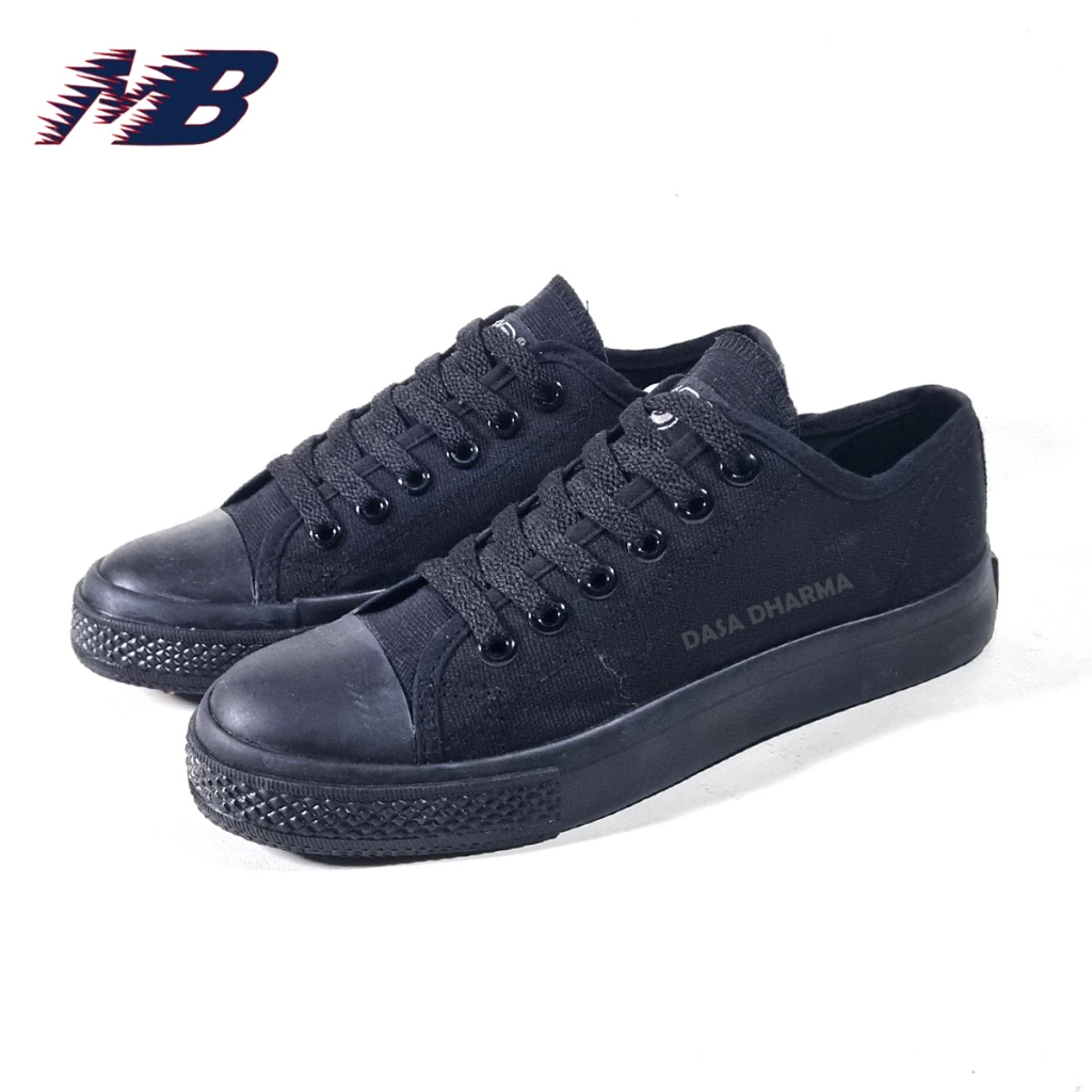 Sepatu MB New Basket Pria Sekolah SD SMP SMA Kanvas Pendek Tali Hitam Polos Ukuran 33 - 42
