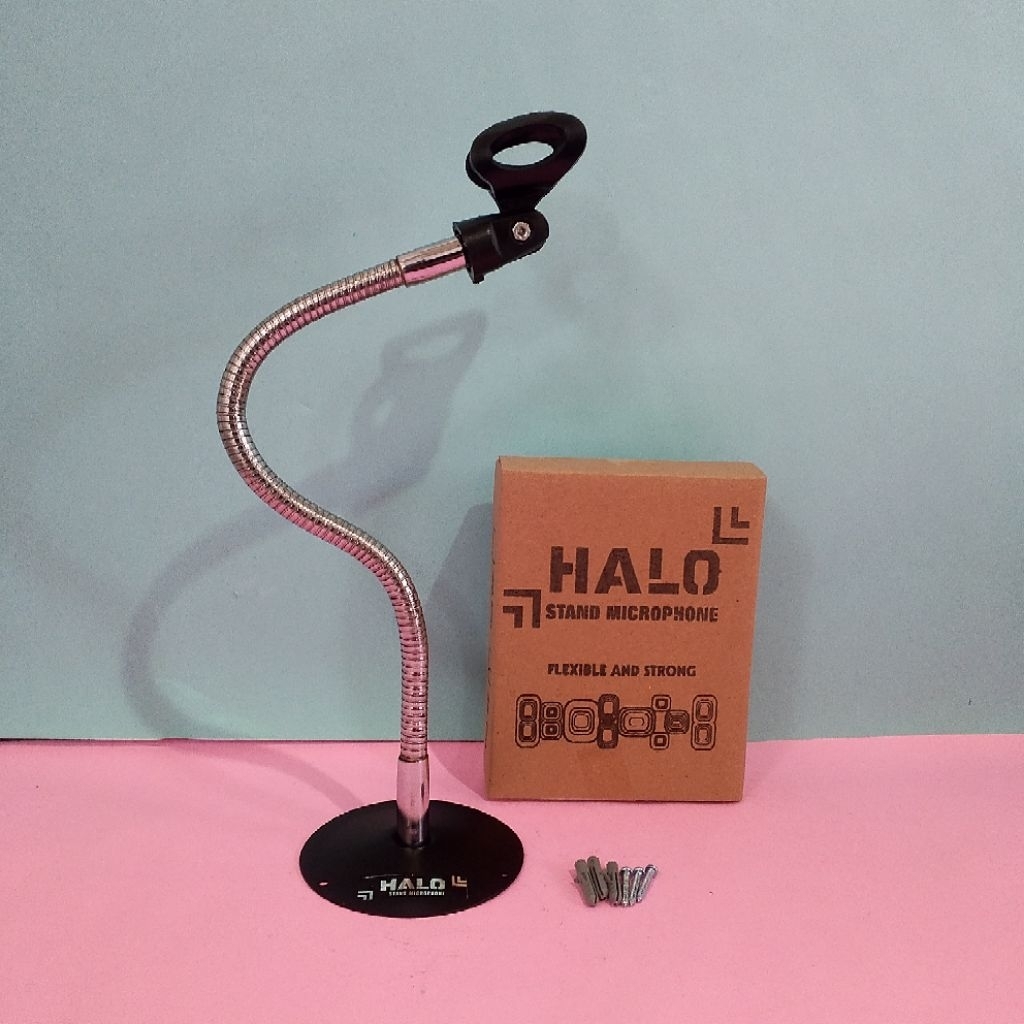 Stand Mic Dinding 40Cm Spiral Croom + Holder Mic