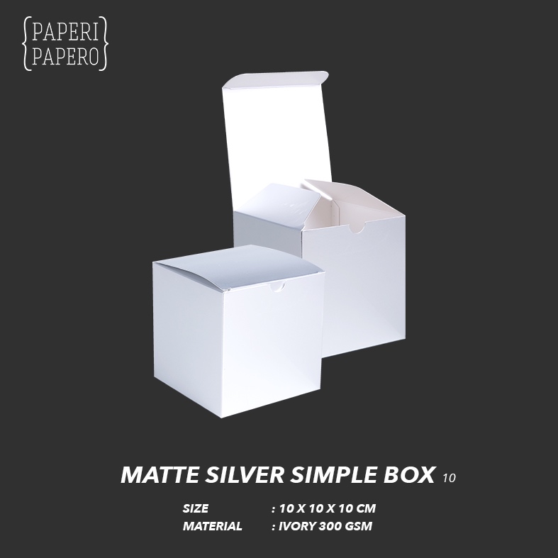 

Matte Silver Simple Box (10 x 10 x 10 cm) - Kotak Packaging Perak Doff Kubus Hampers Souvenir