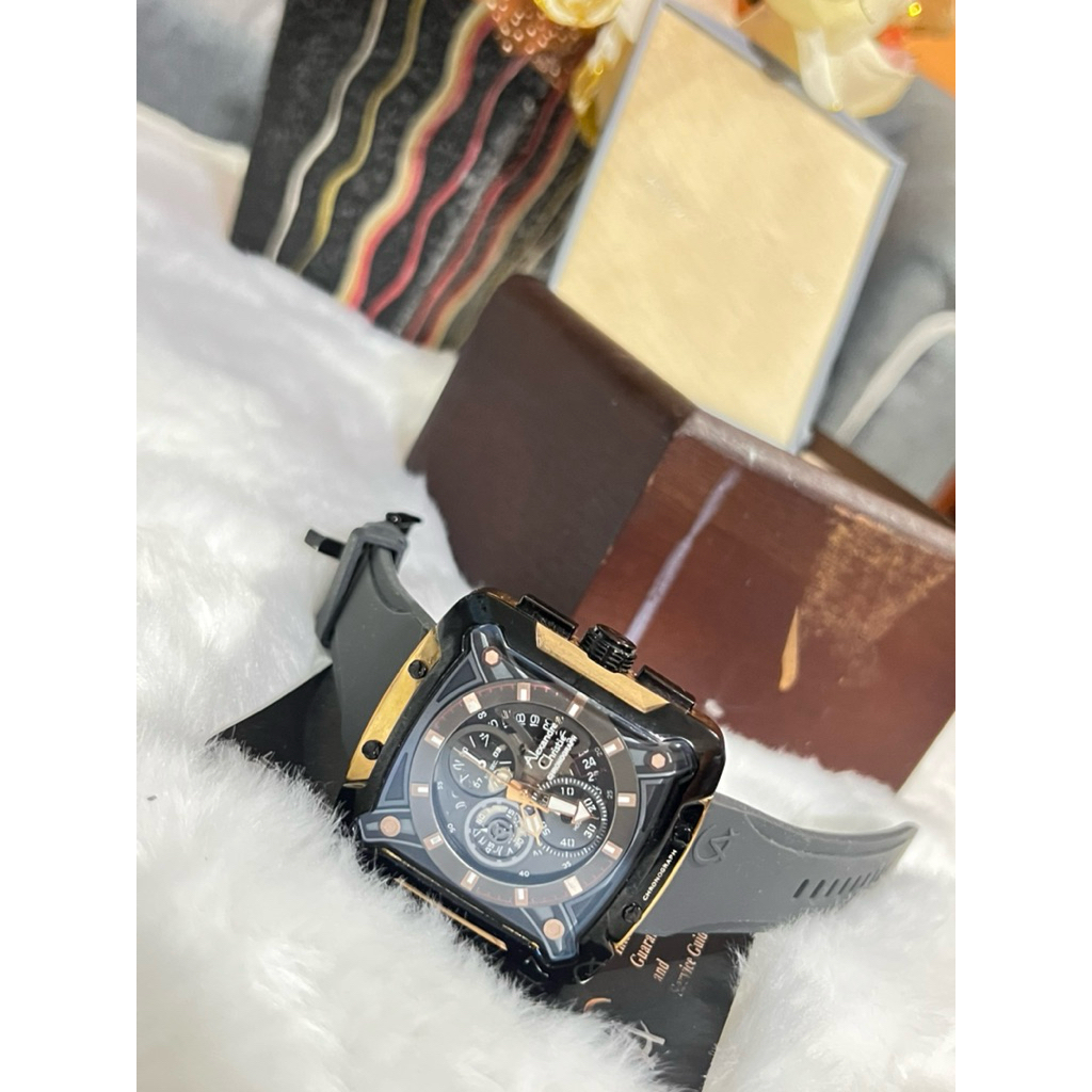 Dijual Jam Tangan Mewah Alexandre Christie, AC 3039 MC Hitam Rosegold Rubber