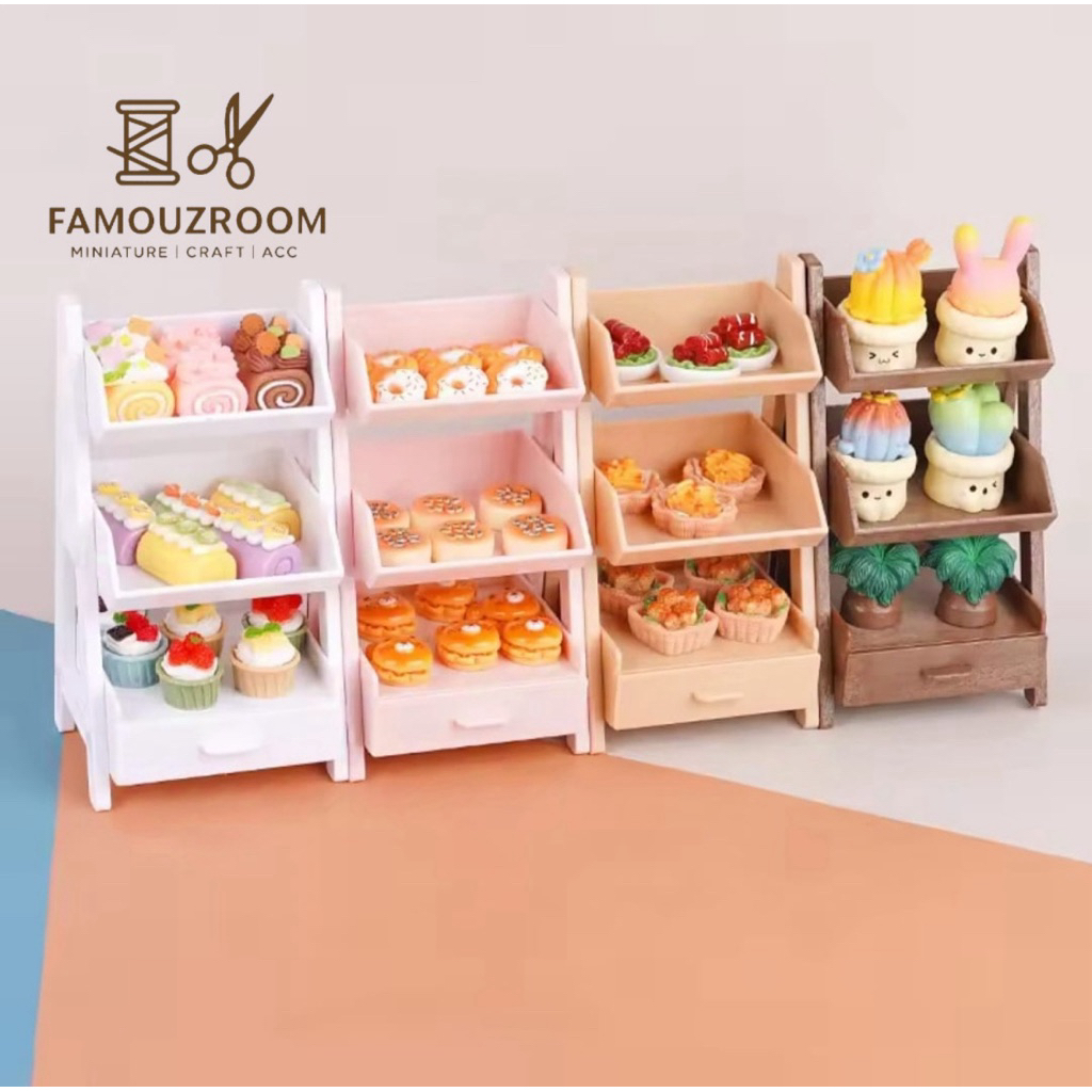 Miniatur Rak Susun 3 Tingkat - Miniatur Rak Supermarket - Miniatur Mainan Rak Display untuk Rumah Bo