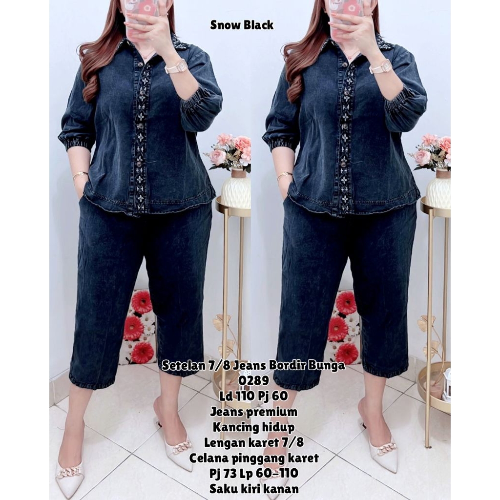 Setelan 7per8 Jeans Bordir Bunga 0289