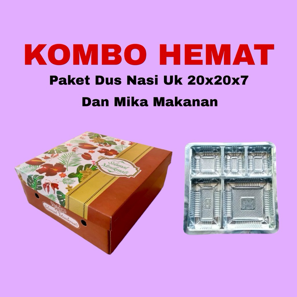 

50/100 Paket Dus Nasi Uk 20x20 dan Mika Makanan || Kardus Nasi Motif ||
