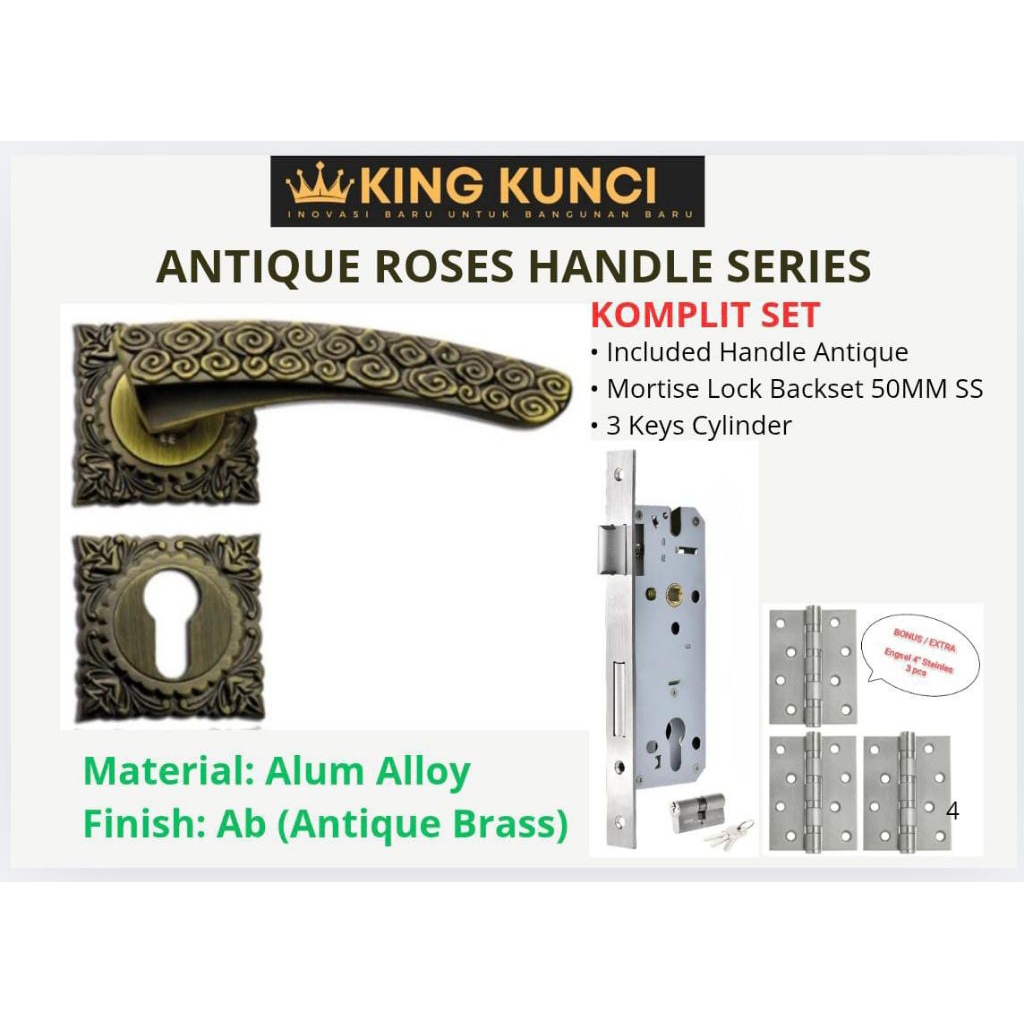 Paket gagang handle pintu antik komplit set kunci
