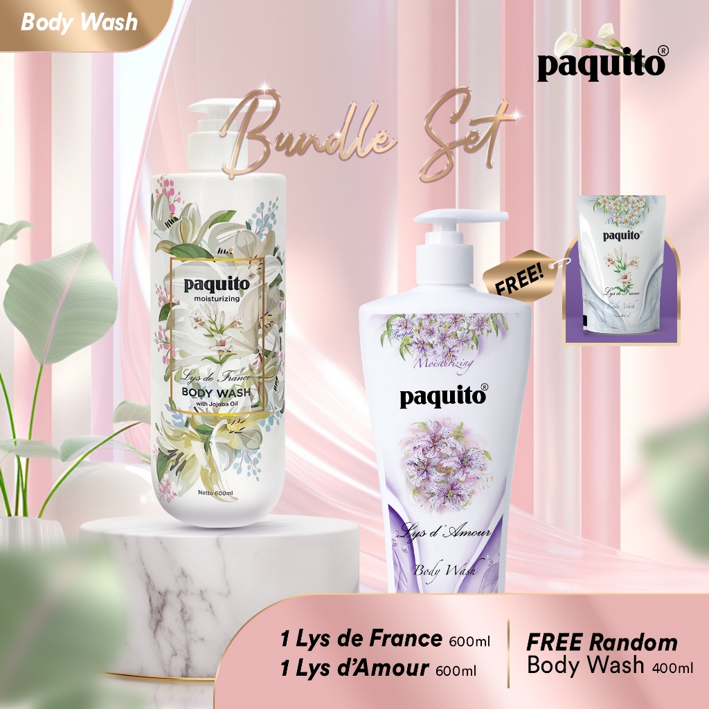 Sabun Cair Body Wash Paquito Lys de france & lys d' Amour 600 ml x 2 [Twinpack + FREE bonus 450ml]