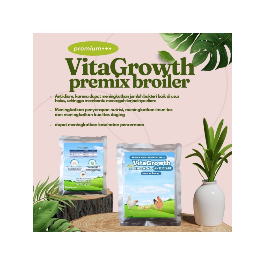 PREMIX BROILER Vitagrowth With Asam Amino 25kg---Sebagai Anti Diare untuk Ayam Pedaging, Booster Aya