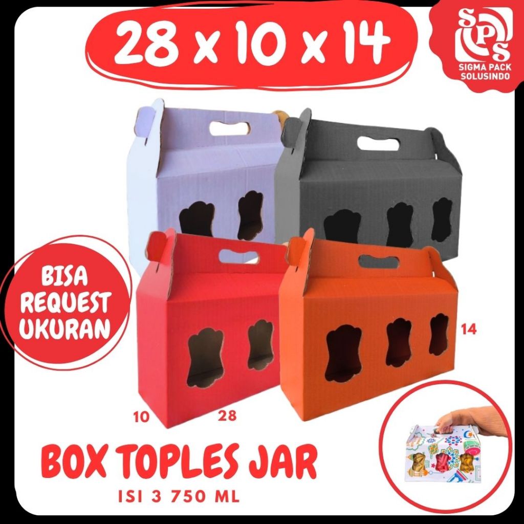 

Kardus Kue Kering 28x10x14 Jinjing (KUKER TOPLES JAR 750 Isi 3) Box Idul Fitri Ied Mubarak/Hampers