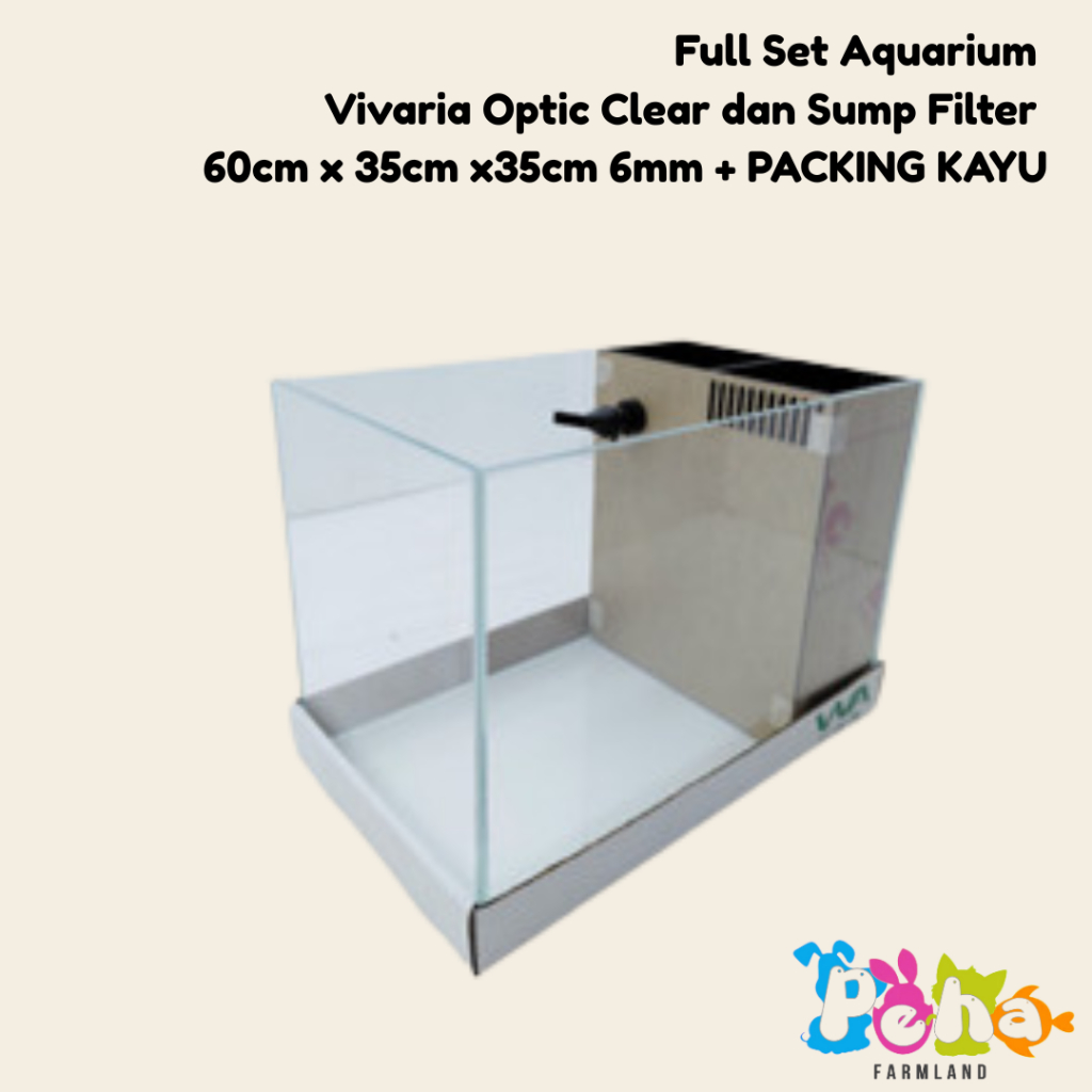 Full Set Aquarium Vivaria Optic Clear dan Sump Filter 60cm x 35cm x35cm 6mm + PACKING KAYU