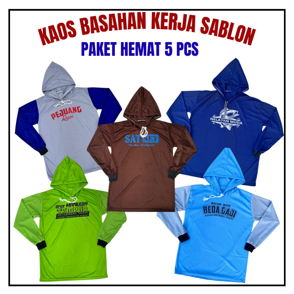 PAKET TERLARIS kaos basahan sablon 5pcs kaos tani petani/ kaos kuli bangunan/ kaos proyek