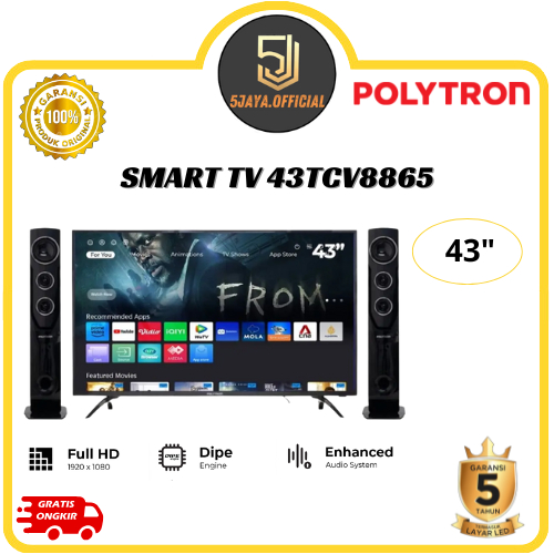 TV LED Polytron Android TV 43Inch - 43TCV8865 Smart TV Speaker Tower