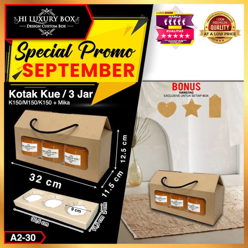 

Dus Toples - Gable Box mika - Kotak Hampers - Box packaging isi 3 toples - A2-30