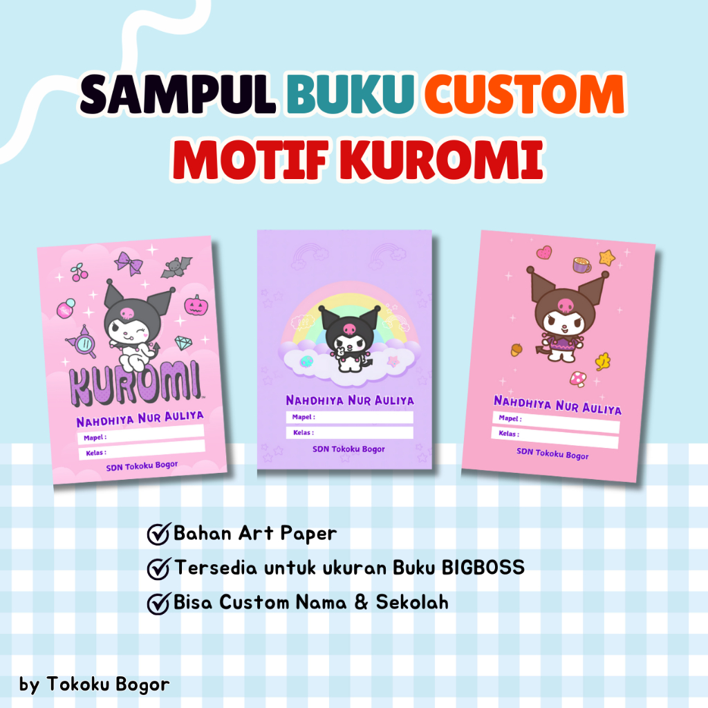 

(BIGBOSS) Sampul Buku Motif Kuromi Custom Nama dan Sekolah Anak Murah / Sampul Buku Tulis Motif / Sampul Buku Kuromi