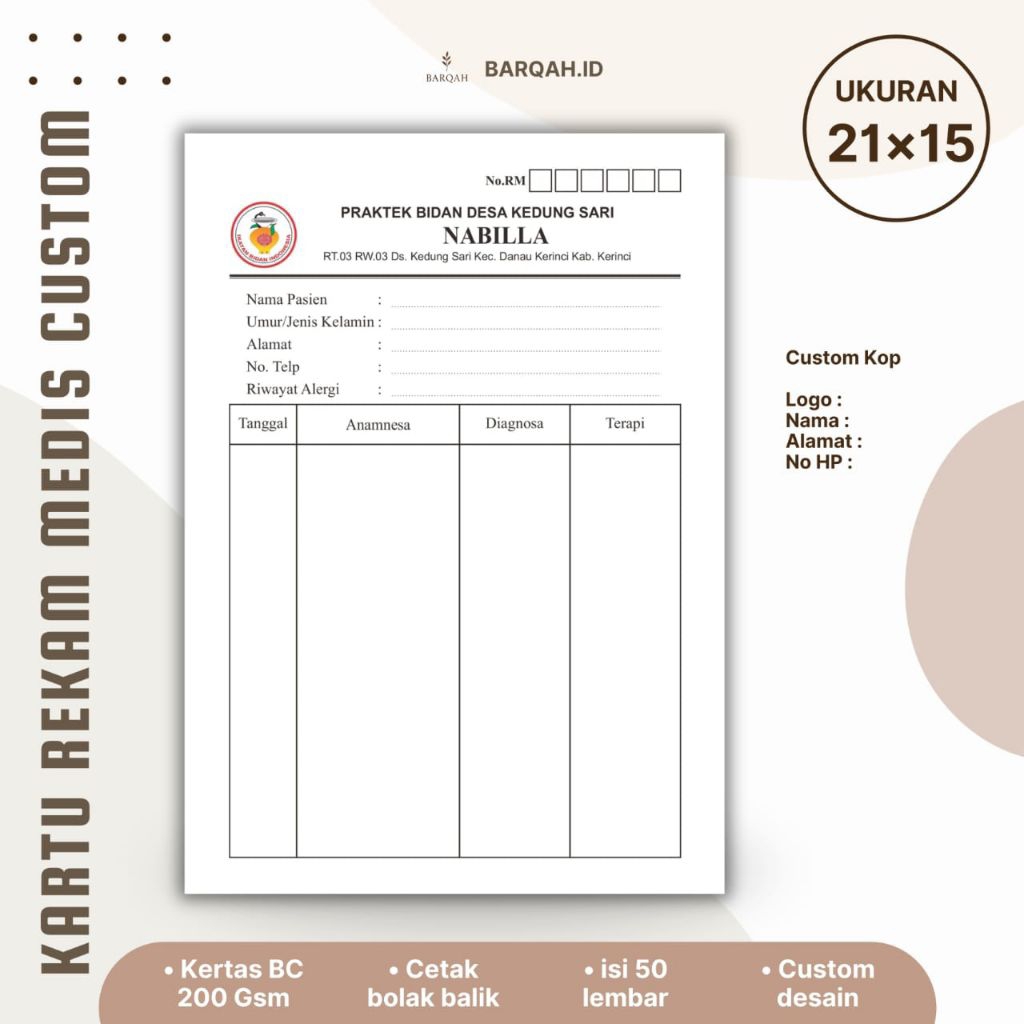 

kartu rekam medis custom, RM custom