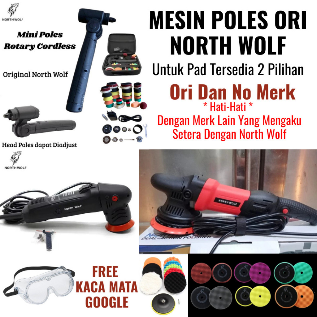Mesin Poles Dual Action Polisher North Wolf 15mm Mesin Poles Mobil Car  Dual Action Polisher Mesin P