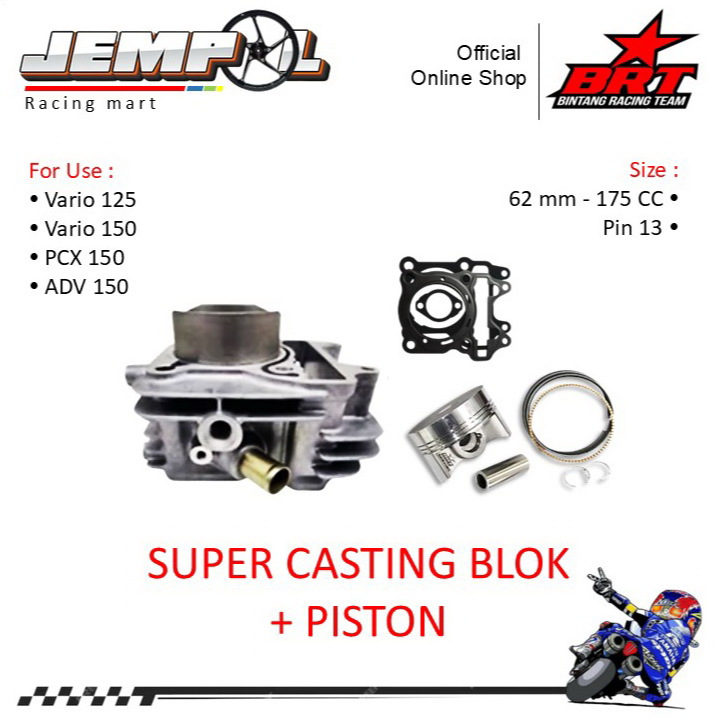 BRT Blok Cast Iron Double Cooler Piston Vario 125 Vario 150 PCX 150 ADV 150 62mm - 175cc
