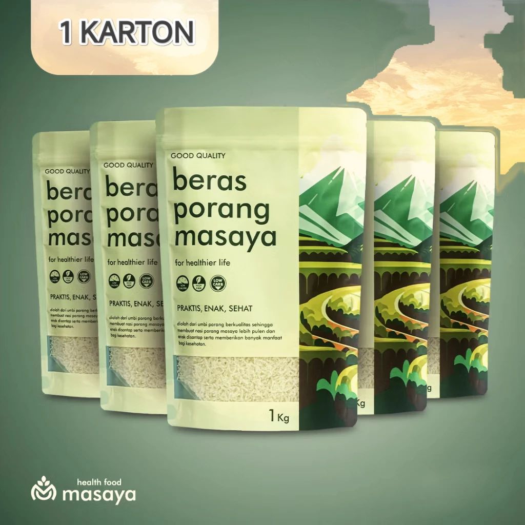 

Masaya Beras Porang 1 Karton Isi 10 Pouch 1kg | Instan Konjac Rice - Mudah & Praktis