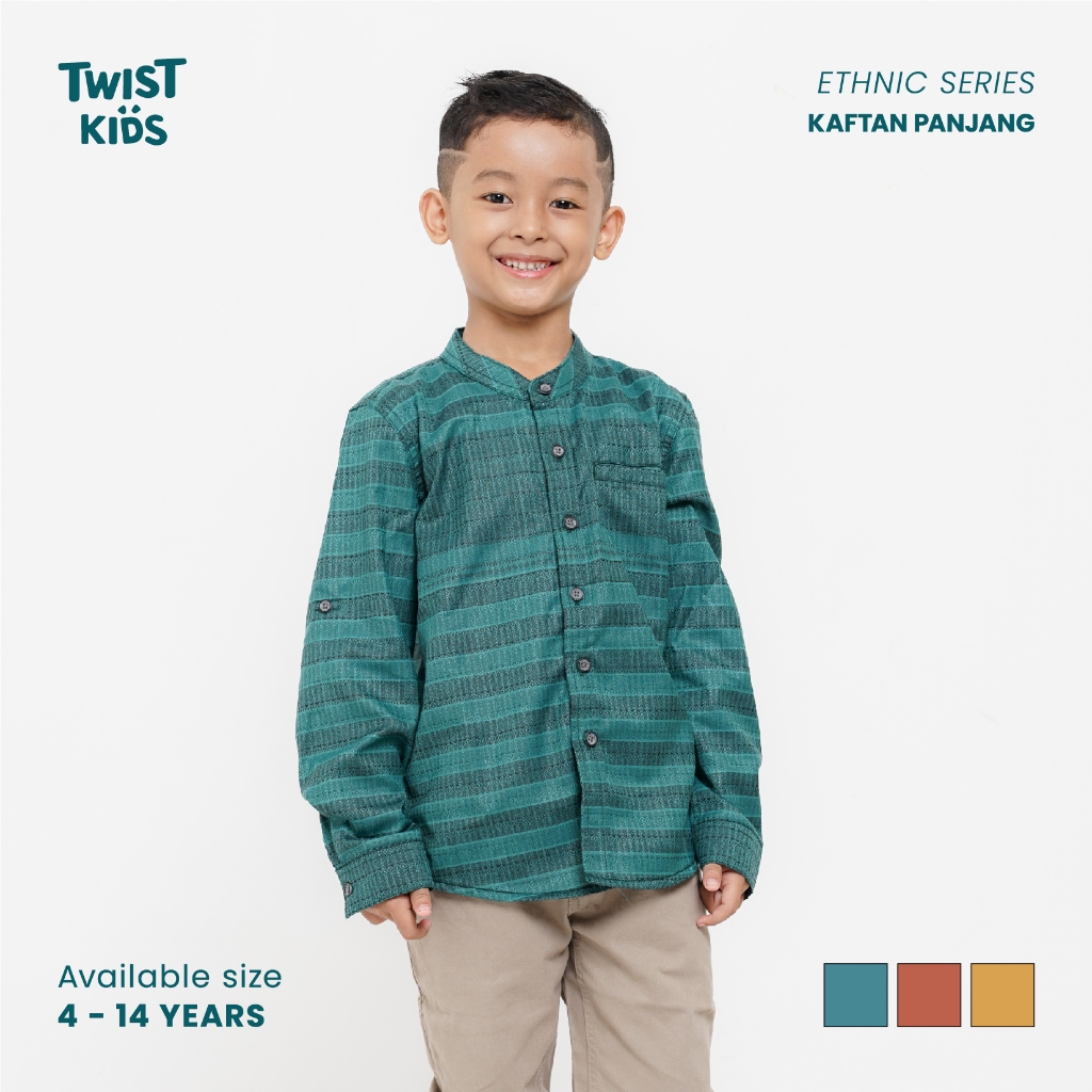 Twist Kids - Adzin NC, Ethnic Series, Kemeja Koko Lengan Panjang Motif Stripe Anak Laki-Laki