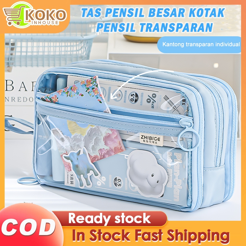 

Tas Pensil Besar Kotak Pensil Transparan Aesthetic- Desain Unik 3 Lapis Kapasitas Besar 40+/Tempat Alat Tulis Siswa Aestheti