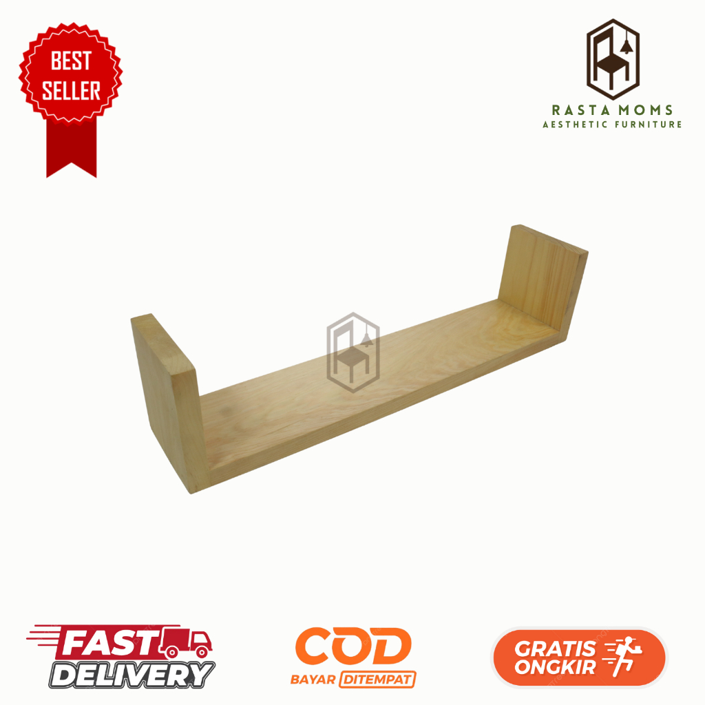 Rak Ambalan Dinding Kayu Model U Rak Buku Lebar 10 Cm Rak Dekorasi Hiasan Susun Minimalis