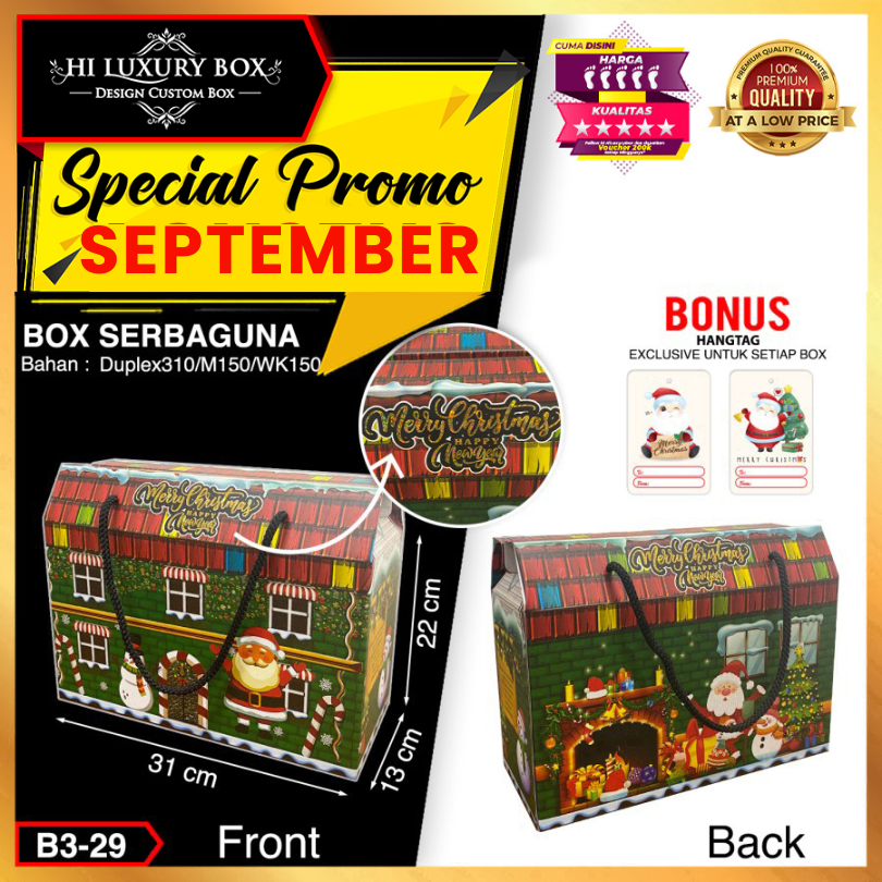 

Gable Box Merry Chrismass - Kotak Hampers Natal Model Gable Box - Box Natal Mewah - B3-29