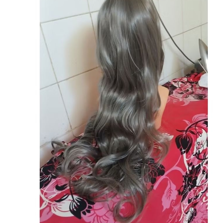 Rambut anime Wig Rambut cosplay freebrand Warna abu abu Gray ash