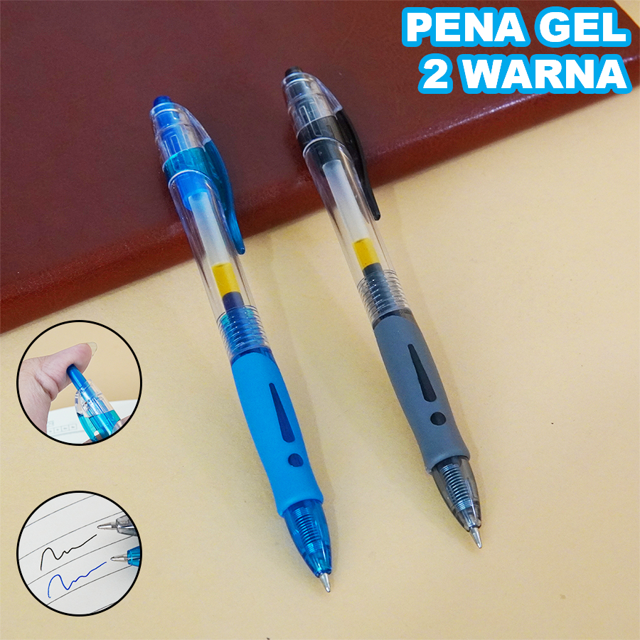 

Gel Pen Pulpen Gel 2 Warna 0.5 MM Pulpen Standart Biru Hitam Transparan Alat Tulis PE-010210