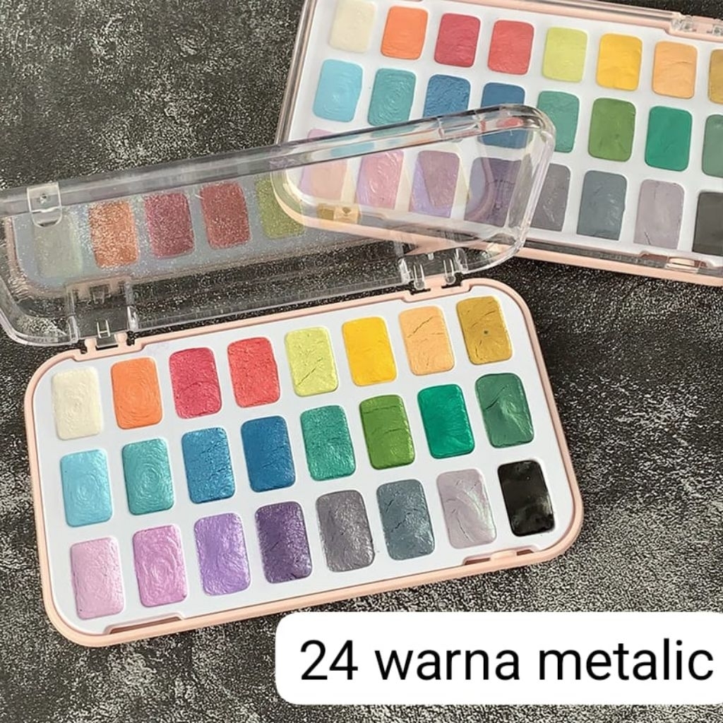 

Water color solid metalic 24 warna dengan kuas nail art kuku cantik