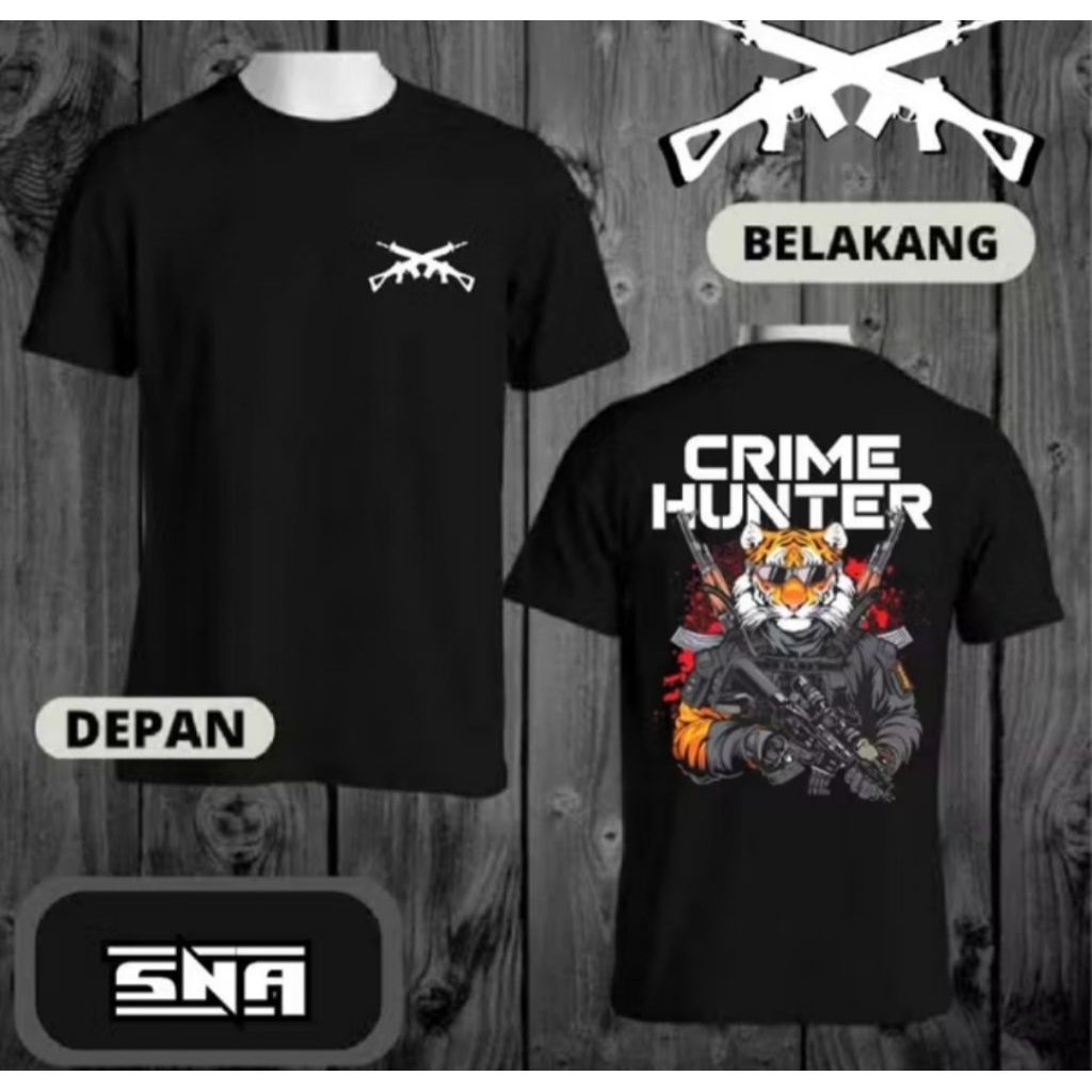 Kaos Distro Crime Hunter Motif Gambar Harimau Kaos Tshirt Bahan Lembut Nyaman Saat Dipakai