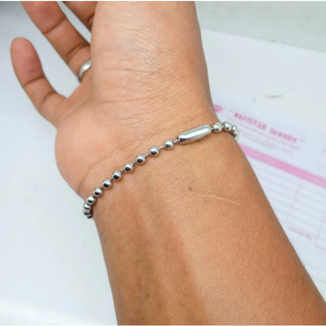 Gelang Rantai Pria Stainless Steel gelang biji lada bulat anti karat dan tahan luntur