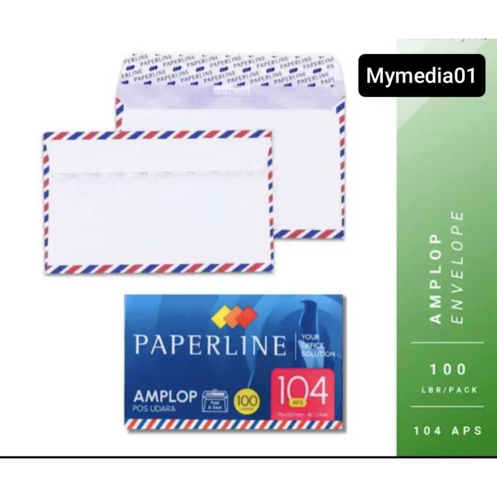 

1 PACK AMPLOP PUTIH AIRMAIL PAPERLINE NO.104 APS 80GSM TERMURAH
