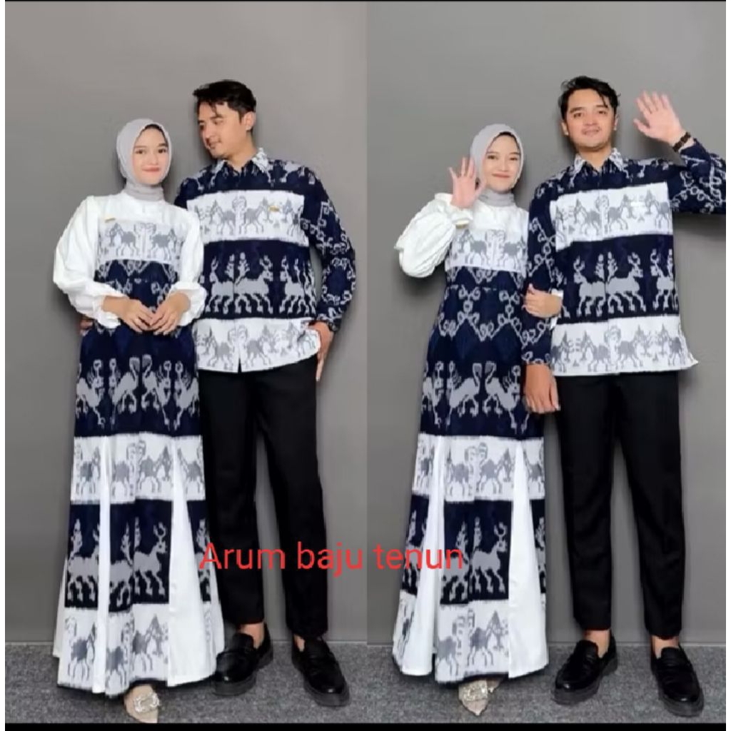Arum baju tenun set couple kinanti dress pasangan gamis tenun kekinian