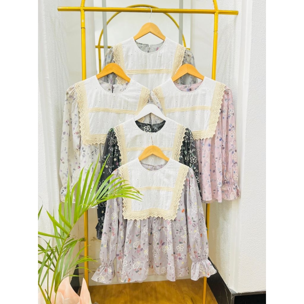 Blouse wanita motif bunga katbol renda bordir