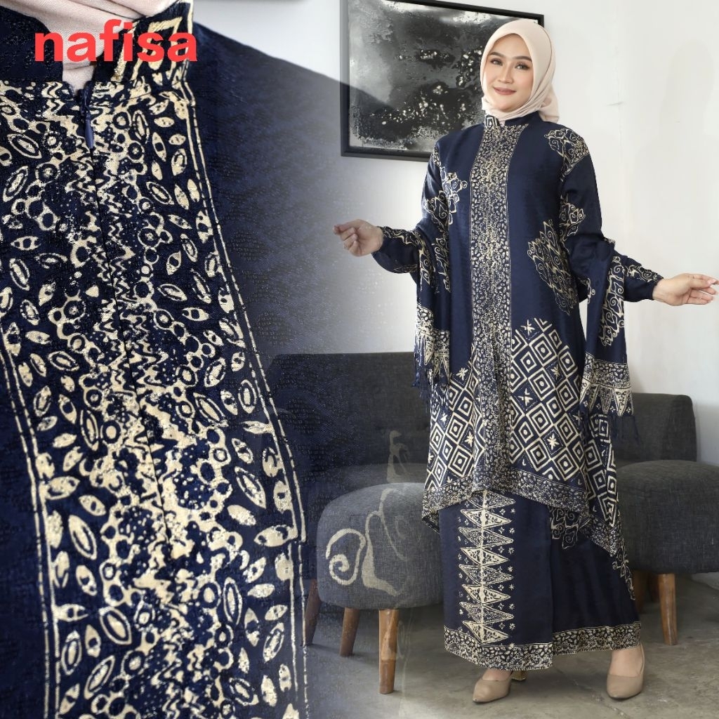 (COD)ALAZZA-set batik tunik selendang dobby sutra viscose/set kebaya tunik super mewah/set seragam k