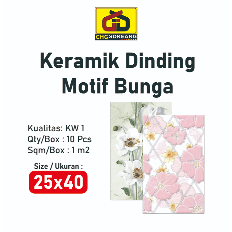 KERAMIK DINDING MOTIF BUNGA 25X40