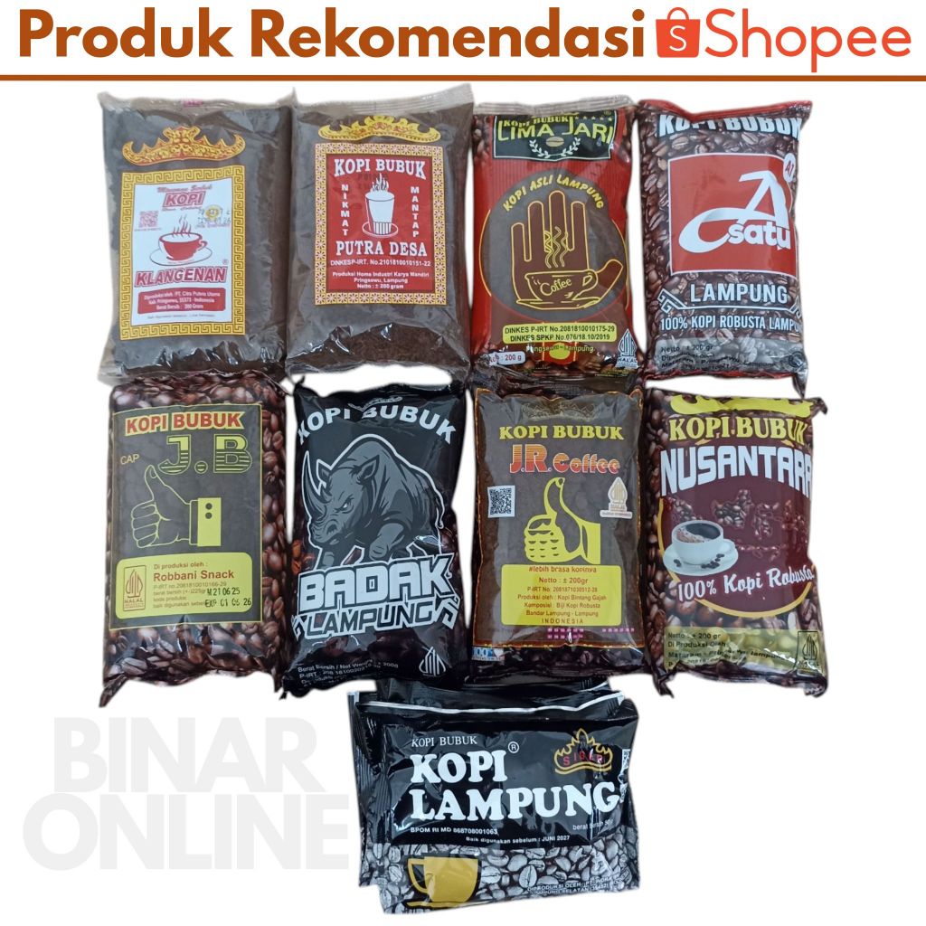 

Kopi Bubuk 200 gram Klangenan Siger Jempol Cap JB Cap JR Nusantara ASatu Badak Putra Desa Lima Jari