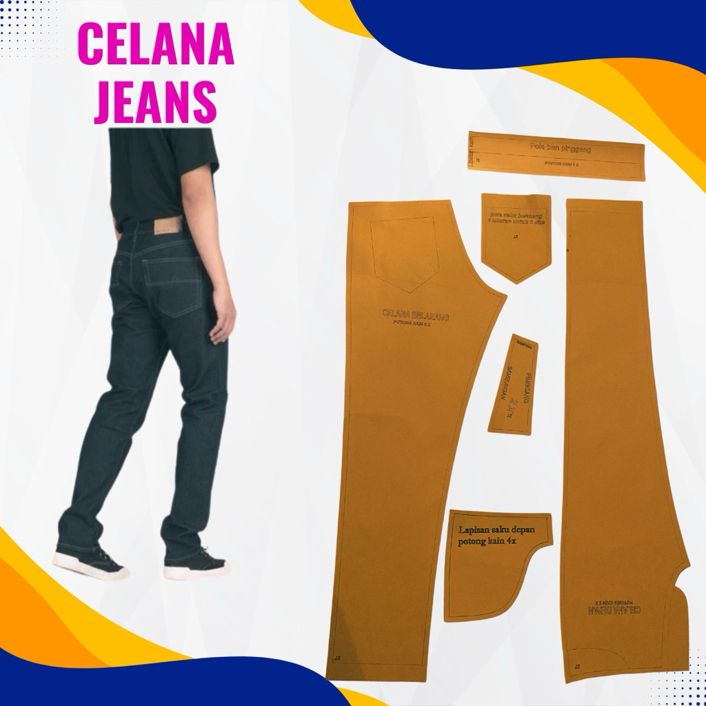 Pola celana jeans Pola Jahit Pola instan Pola jahit RJI