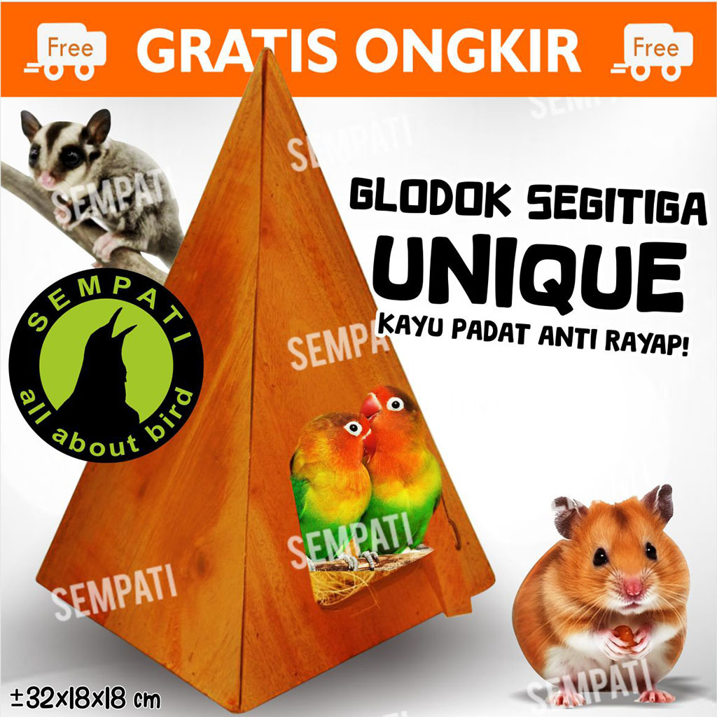 SEMPATI
 GLODOK PIRAMID SEGITIGA KAYU GLODOK PARKIT LOVEBIRD SARANG TELUR BURUNG SUSUH SARANG TERNAK