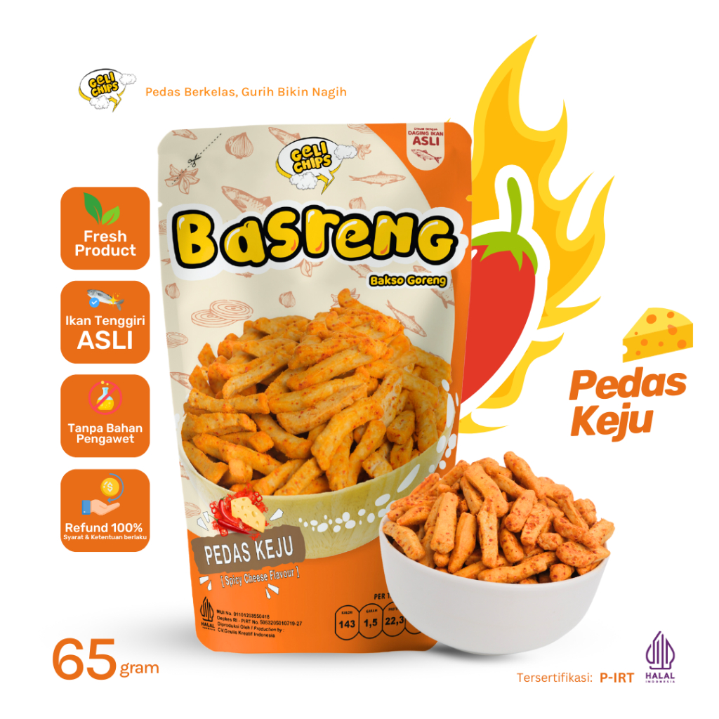 

GELICHIPS - Bakso Goreng (BASRENG) Keju Pedas Gurih 65gr